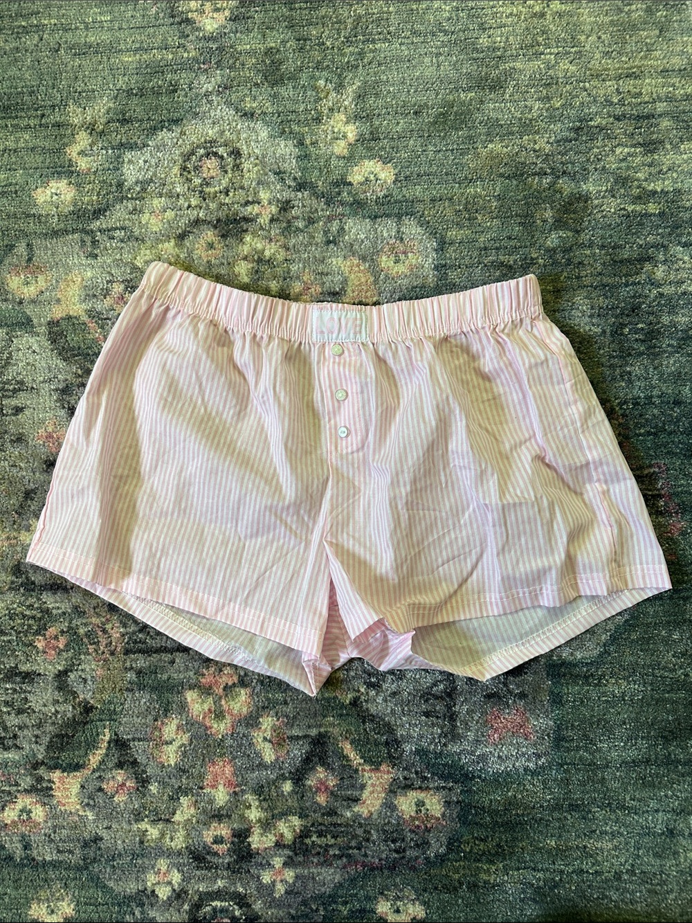 Weekending “Love” Women's Pink Striped Cotton Blend Sleep Shorts Like New